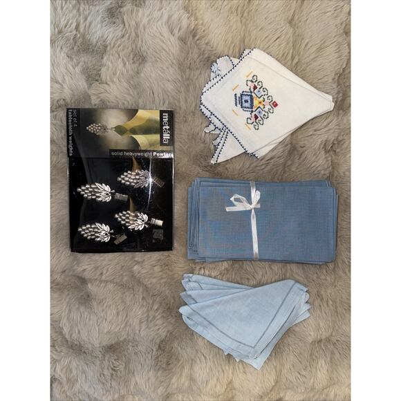 Tablecloth Weights PEWTER GRAPES CLUSTER Plus Dinner Cloth Napkins 3 Sets Photos - Picture 1 of 6